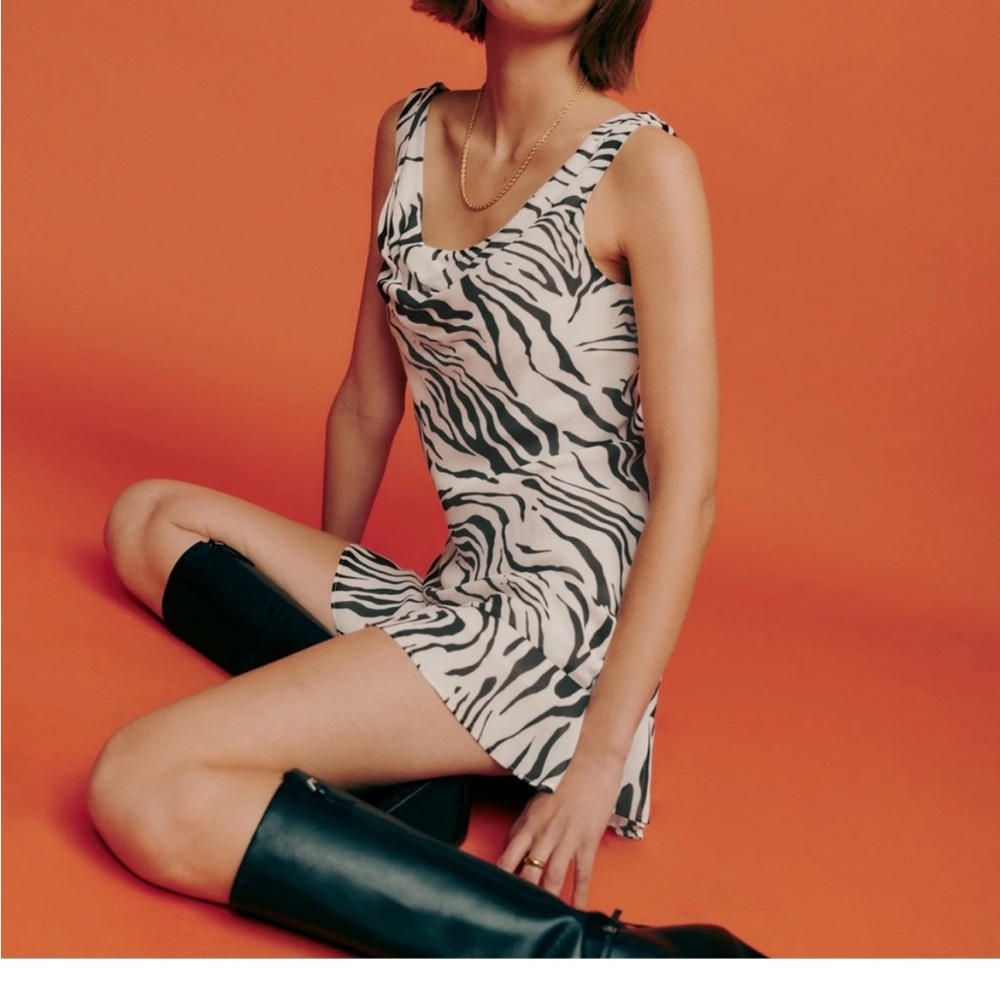 Reformation Zebra Print Midi Dress - Black and White